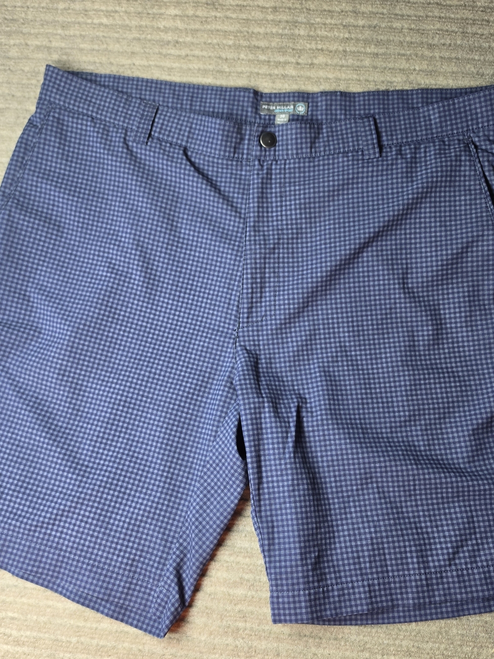 Peter Millar Shackleford Classic Fit Blue Gingham Golf Shorts Men 38 Stretch